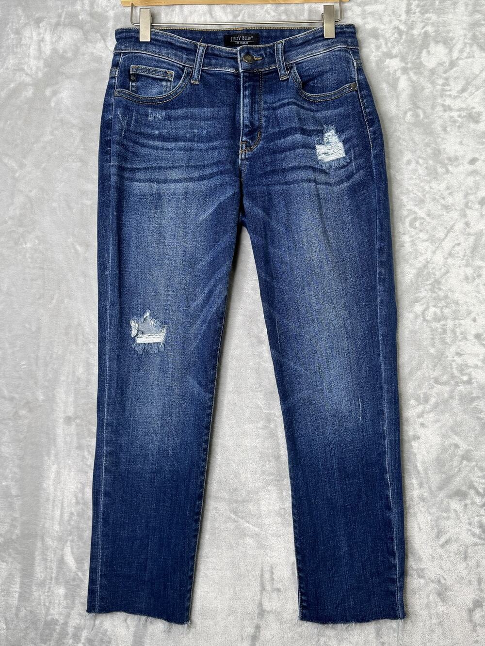 Judy Blue Jeans Womens 5 27 Blue Distressed Slim Leg Raw Hem JB82104DK
